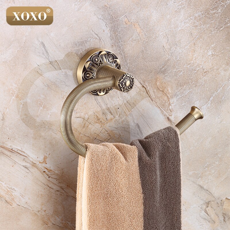 Xoxo Carving Antiek Messing Wandmontage Handdoek Ring Uniek Badkamer Badhanddoek Rack15080