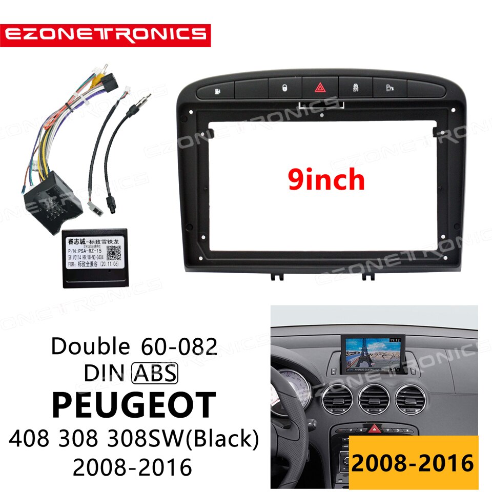 Double DIN Stereo Facia Surround Panel & Fitting Cage Kit For Peugeot 207 307, Motor Guard
