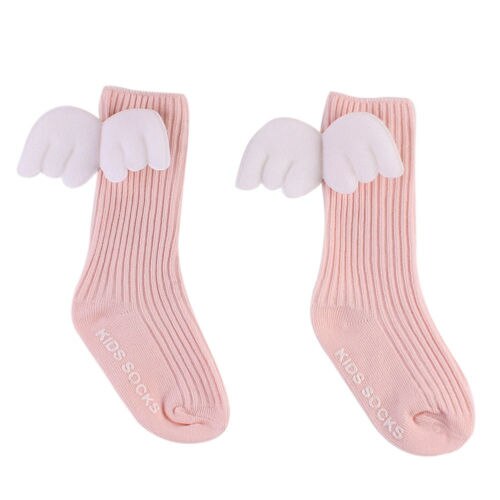 Angel wing Baby Girls Knee High Socks Summer Autumn Cotton Socks Solid Candy Color Kids Toddler Short Socks For Children: Pink / 0-2 years old