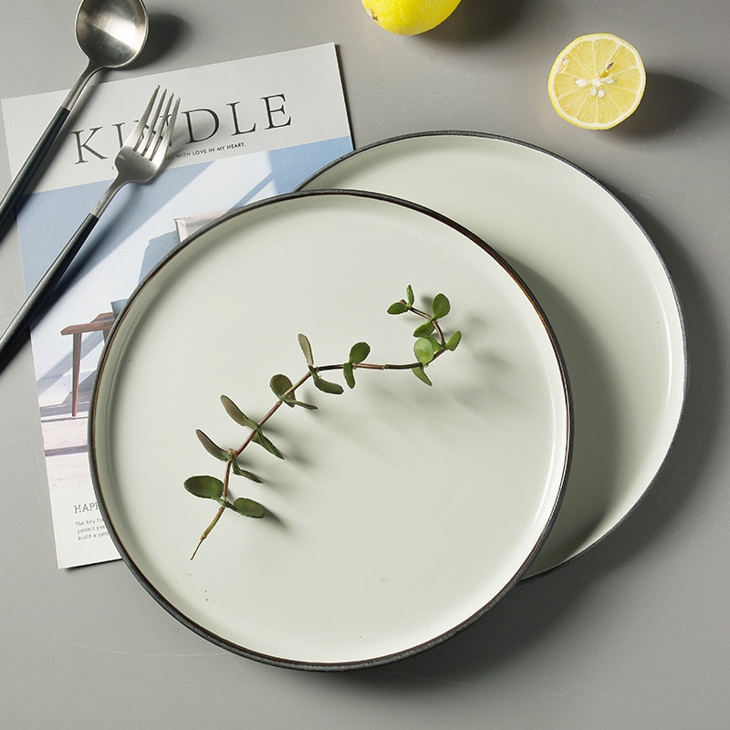 1 Pc Europese Stijl Keramische Retro Plaat Tablewar Platte Schijf Western Restaurant Schotel Ronde Plaat Schotel