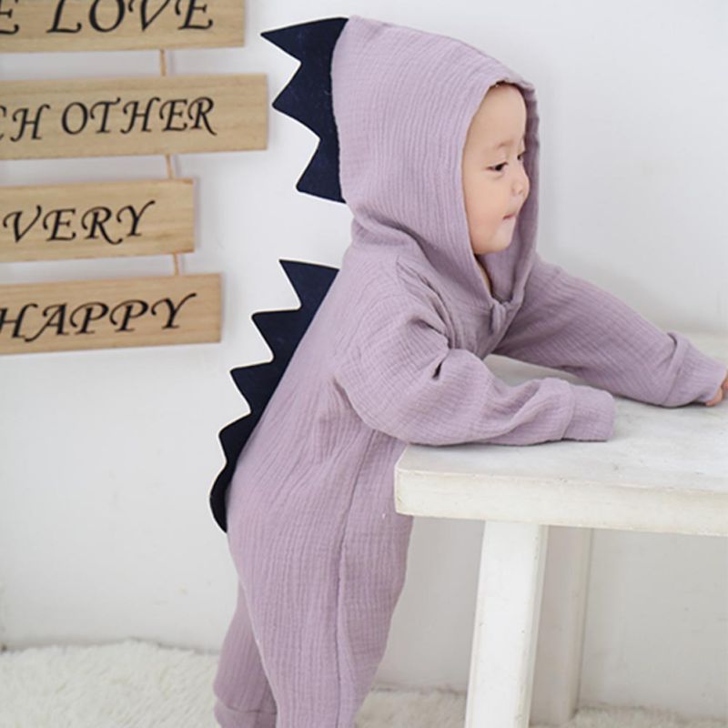 Dinosaur Baby Boy Girl Rompers Solid Purple Gray Rompers warm spring autumn cotton romper Playsuit Clothes