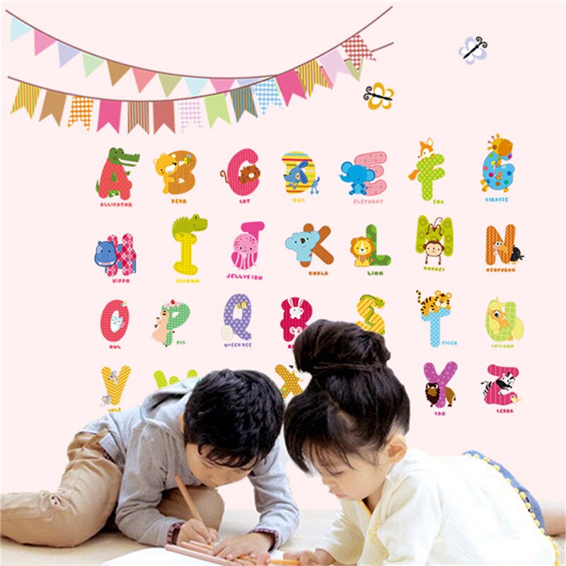 A-Z Alfabet & Dieren Letters Engels Vinyl Mural Muurstickers Decals Kwekerij Kinderkamer Decor Voor Muur Home Decoratie