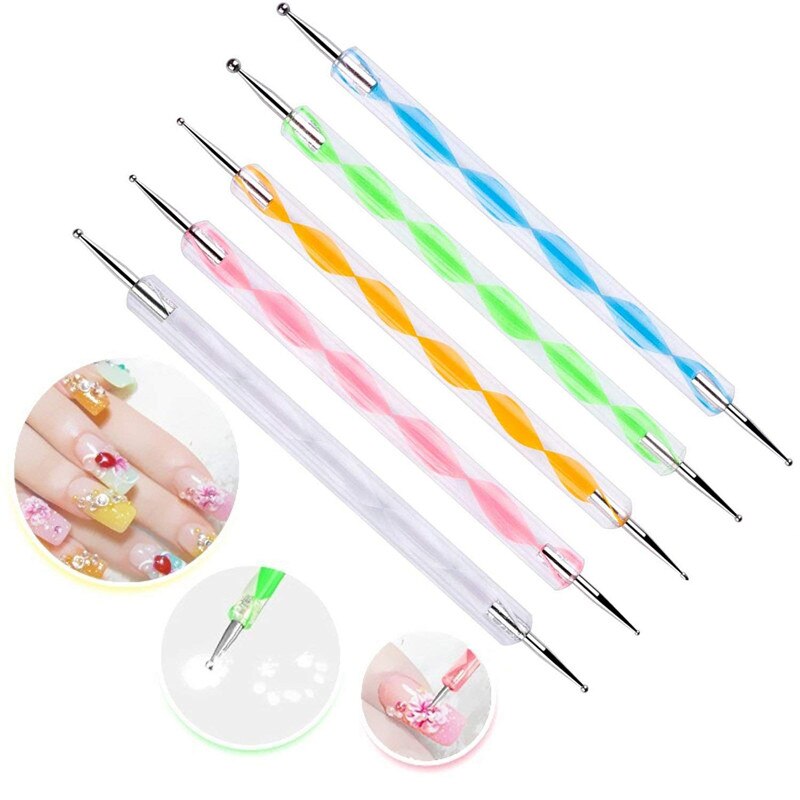 Juego de Herramientas de manicura para hacer puntos, accesorios para manicura, con 2 extremos, para estampado, pintura, 5 uds.