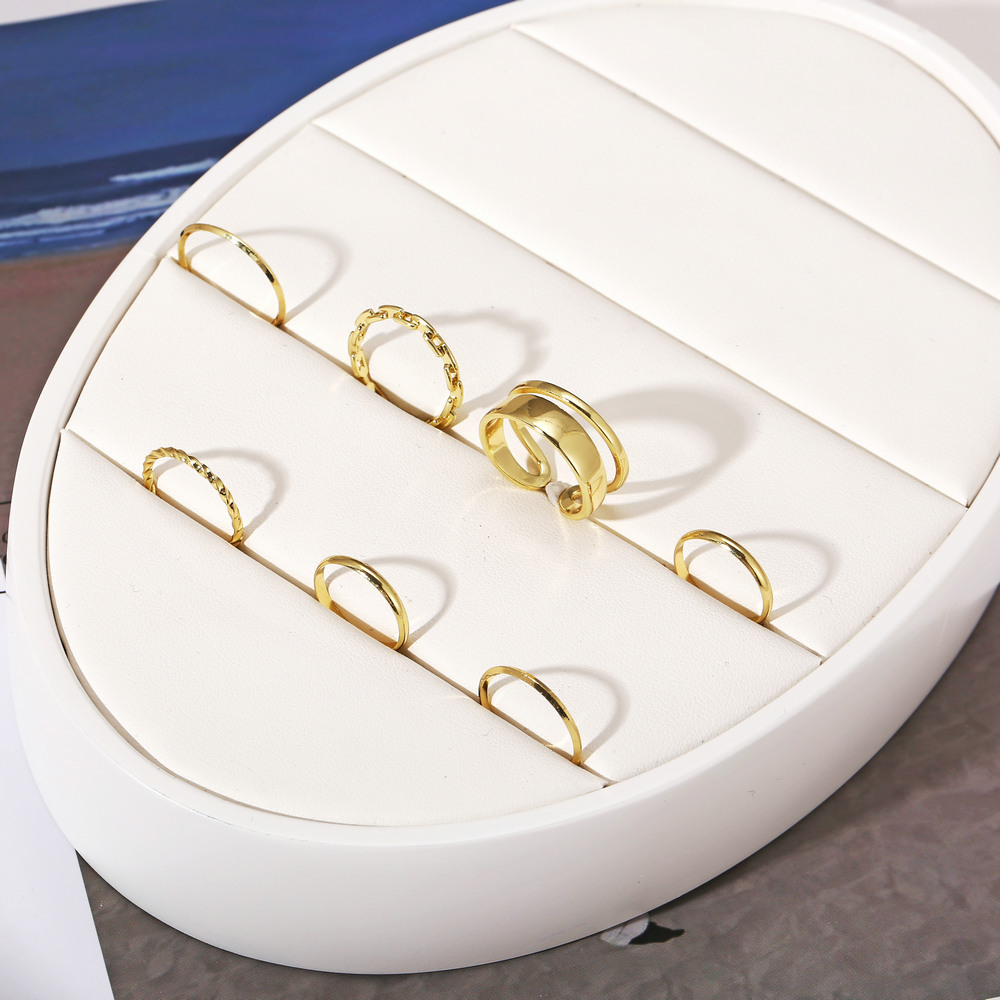 7 Uds. Conjunto de anillos de joyería de , superventas, aleación de Metal, apertura redonda hueca, anillo de dedo para mujer, de boda para y chica