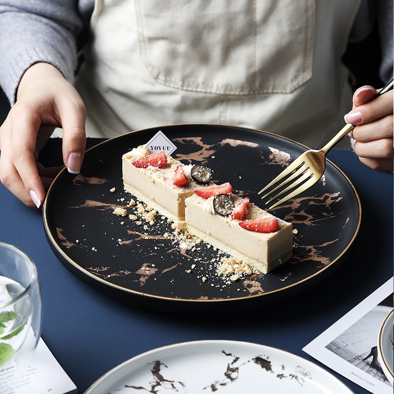 MUZITY Ceramic Dinner Plate Porcelain Marble Dessert or Steak Plate Dinnerware