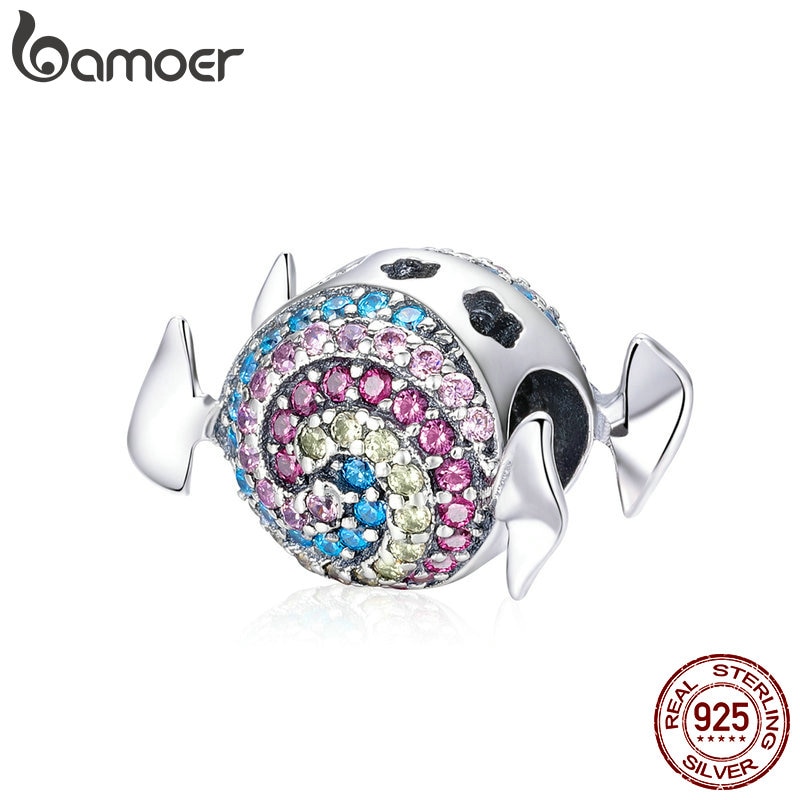 Amuletos de arcoíris de caramelo de Plata de Ley 925 de BAMOER, abalorios coloridos de Circonia cúbica, pulseras, collares, accesorios de joyería DIY SCC898