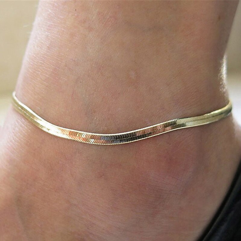 Ustar rustfrit stål enkle slangekæde ankler til kvinder justerbar fod armbånd anklet sommer sandaler smykker ingen fading: Guld