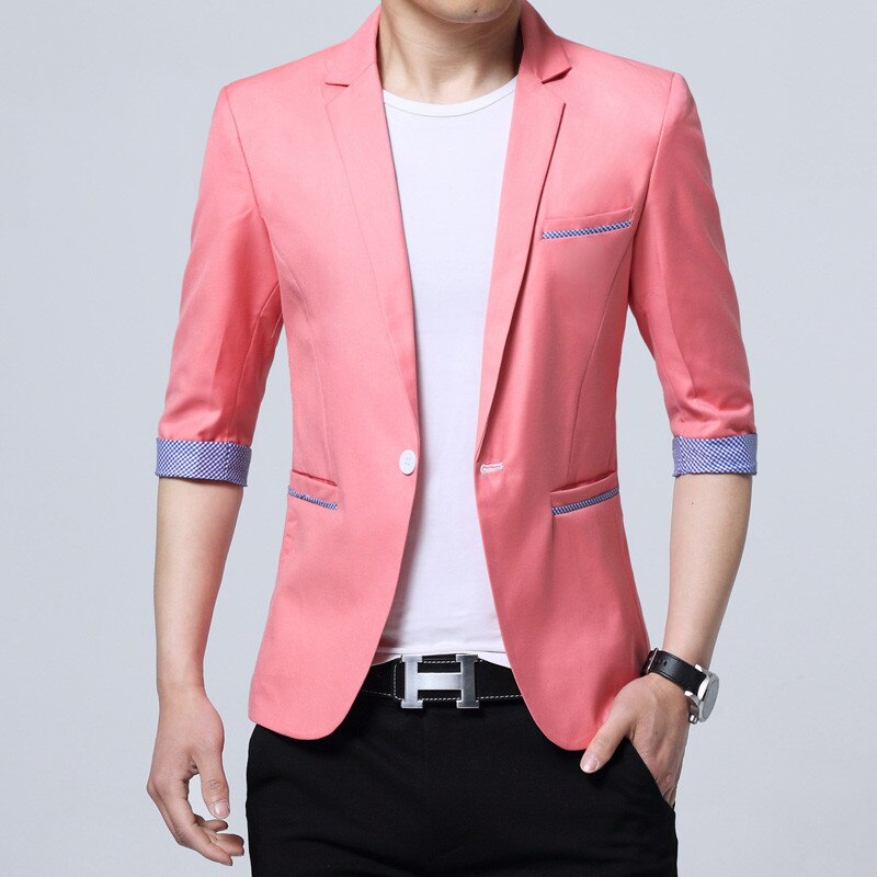 Men's Pink Single-Breasted Slim Fit Blazer with Notched Lapel