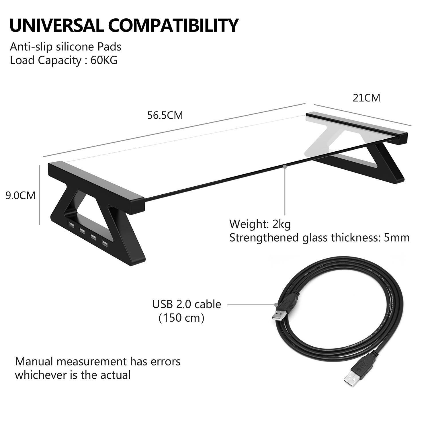 アルミ合金コンピュータモニタースタンド機能強化ガラスデスクトップラップトップホルダーデスクテレビ画面指令と 4 usbポート