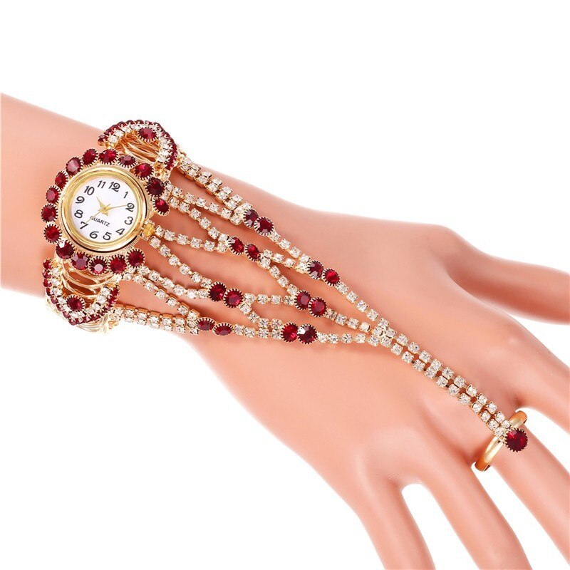 Top Luxus Uhr Strass Armband Uhr Frauen Uhren Damen Armbanduhr Relogio Feminino Reloj Mujer Montre Femme: Rot