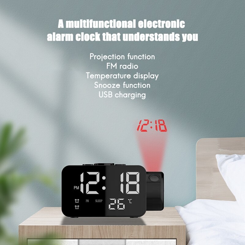 Digital Alarm Clock for Bedroom, Projector Clock,USB Charger, Adjustable Ringer,12/24H,Loud Dual Alarms