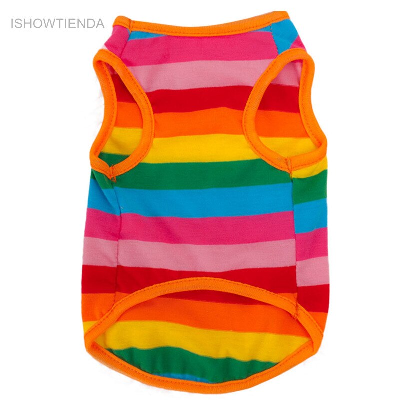 Nieuw Regenboog Streep Huisdier Shirt Vest Hond Kleding Puppy Kat Kleding Kostuum Kleding Voor Teddy Zomer Kleding