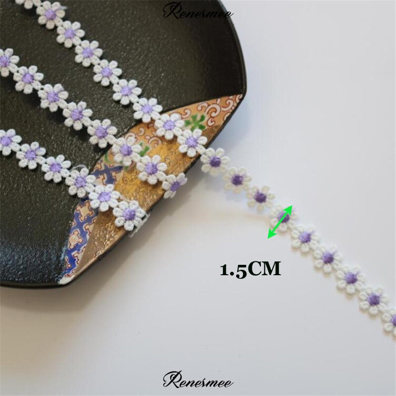 Cinta de encaje de margaritas pequeñas de poliéster, exquisita cinta de encaje artesanal para ropa de bebé, accesorios de vestido, 1,3 cm de ancho, rosa, verde, morado, amarillo, 2Y: No6