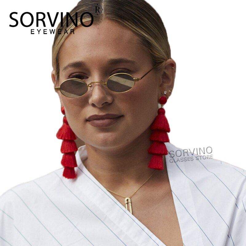 SORVINO Skinny Steampunk Oval Sunglasses Women Vintage Small Steam Punk Goggles Gold Tiny Sun Glasses Shades SN229