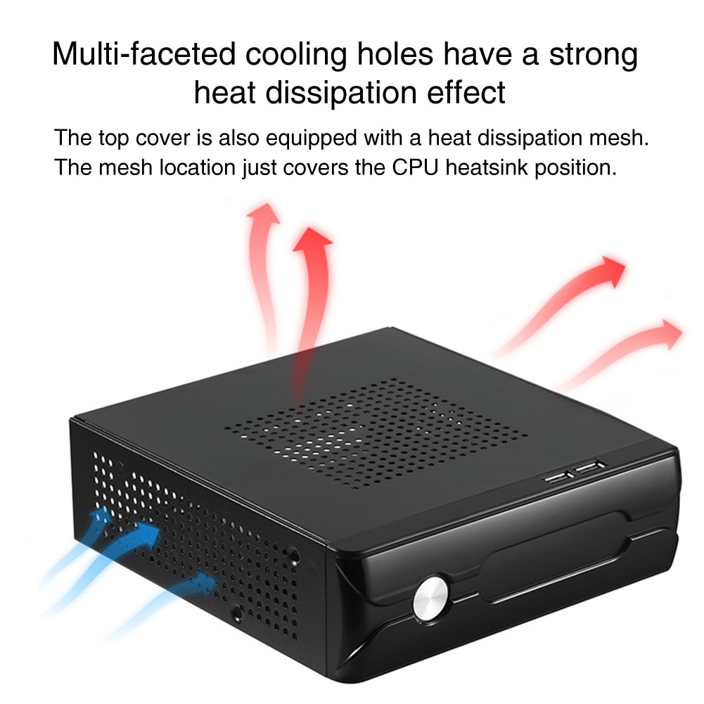 HTPC Home 2,0 USB Power Versorgung Computer Fall Metall Büro Host Praktische Desktop Mini ITX Horizontale Mit Kühler Loch Chassis