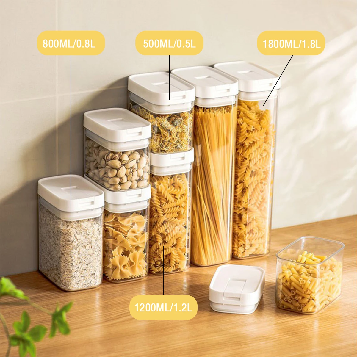 Pastaförvaringslåda genomskinlig plast spannmålstätningsbehållare spaghettiförvaringsbehållare fukttät mellanmålsburk kök mattank