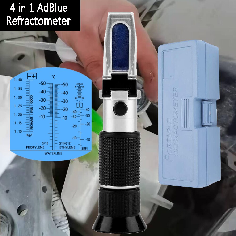 4 in 1 Hand Held Refractometer Vehicle Urea Tester Antifreeze Refractometer 30-35% Adblue Fluid Glycol Battery Concent Measure: With box