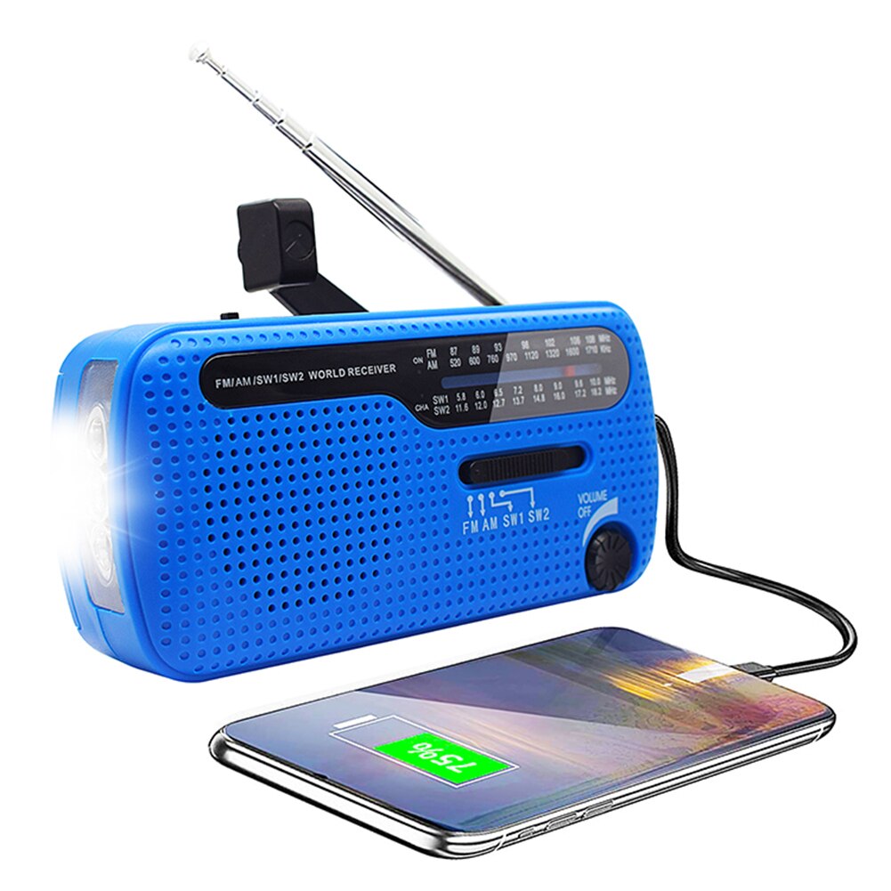 Protable Hand radio Solar Crank Dynamo Powered AM/FM Weather Radio with Emergency LED Flashlight Power Bank for Phone Charging