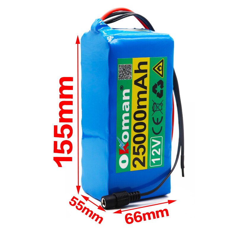 original 18650 12V Battery pack Large capacity 12v 25ah 18650 lithium battery protection board 12v 25000mAh capacity+Charger