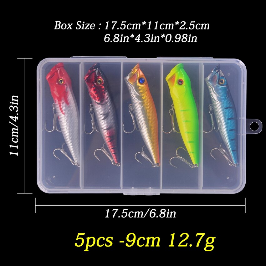 5Pcs Whopper Plopper Aas 10Cm 13G Topwater Vissen Lokken Set Drijvende Potlood Popper Harde Aas Wobbler Roterende staart Met Doos: BF0032