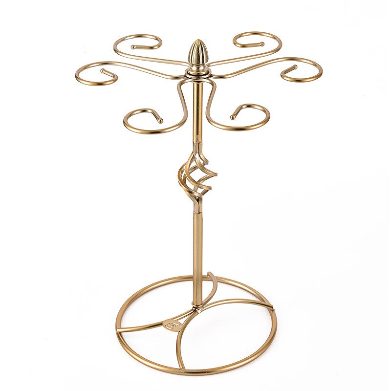 Tabletop Wine Rack Stand Hanging Drinking Glasses Stemware Storage Rack Shelf Wine Glass Cup Holder Display 6 Cups Rack: Golden