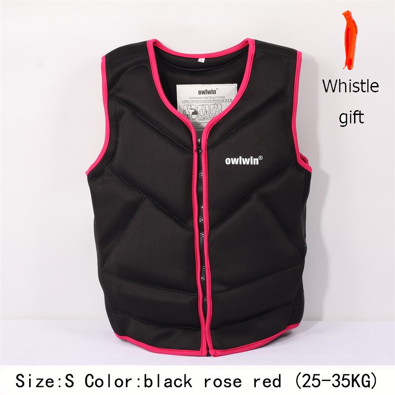 owlwin life jacket the fishing vest water jacket sports adult children life vest clothes swim skating ski rescue boats drifting: rose red black  (S )