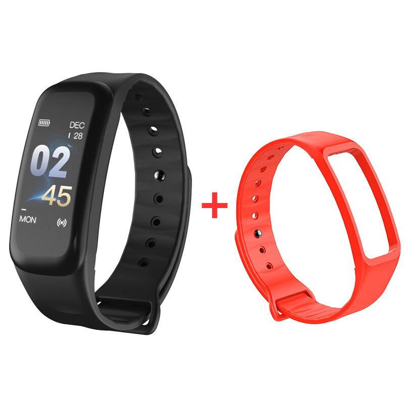 Smart band Blood pressure measure Color OLED Screen C1 plus Fitness tracker Heart rate monitor Waterproof Smartband Watch Sport: Add a red strap
