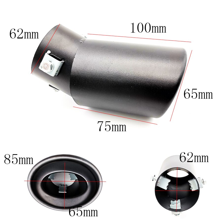 62MM Universal Car Exhaust Pipe Tip Oval Slant Muffler Black matte Stainless Steel