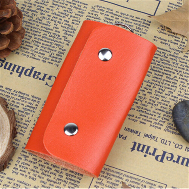 Keys Holder Organizer Manager PU Leather Buckle Key Wallet Case Bag Car Keychain For Women Men Housekeeper: Orange