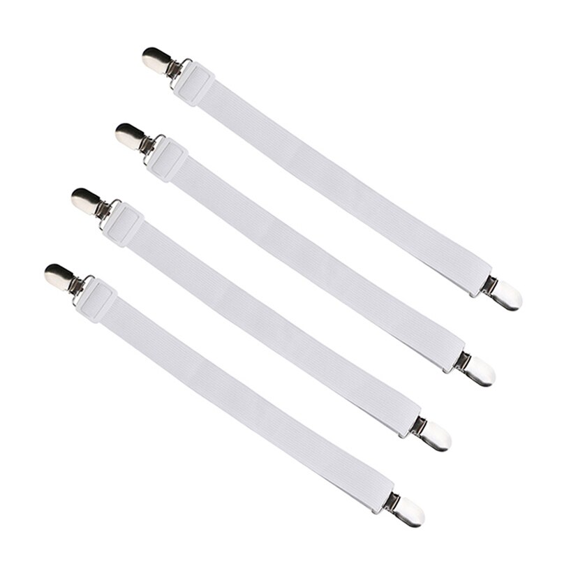 4pcs Adjustable Elastic Mattress Cover Corner Holder Clip Bed Sheet Fasteners Straps Grippers Suspender Cord Hook Loop Clasps 35: White