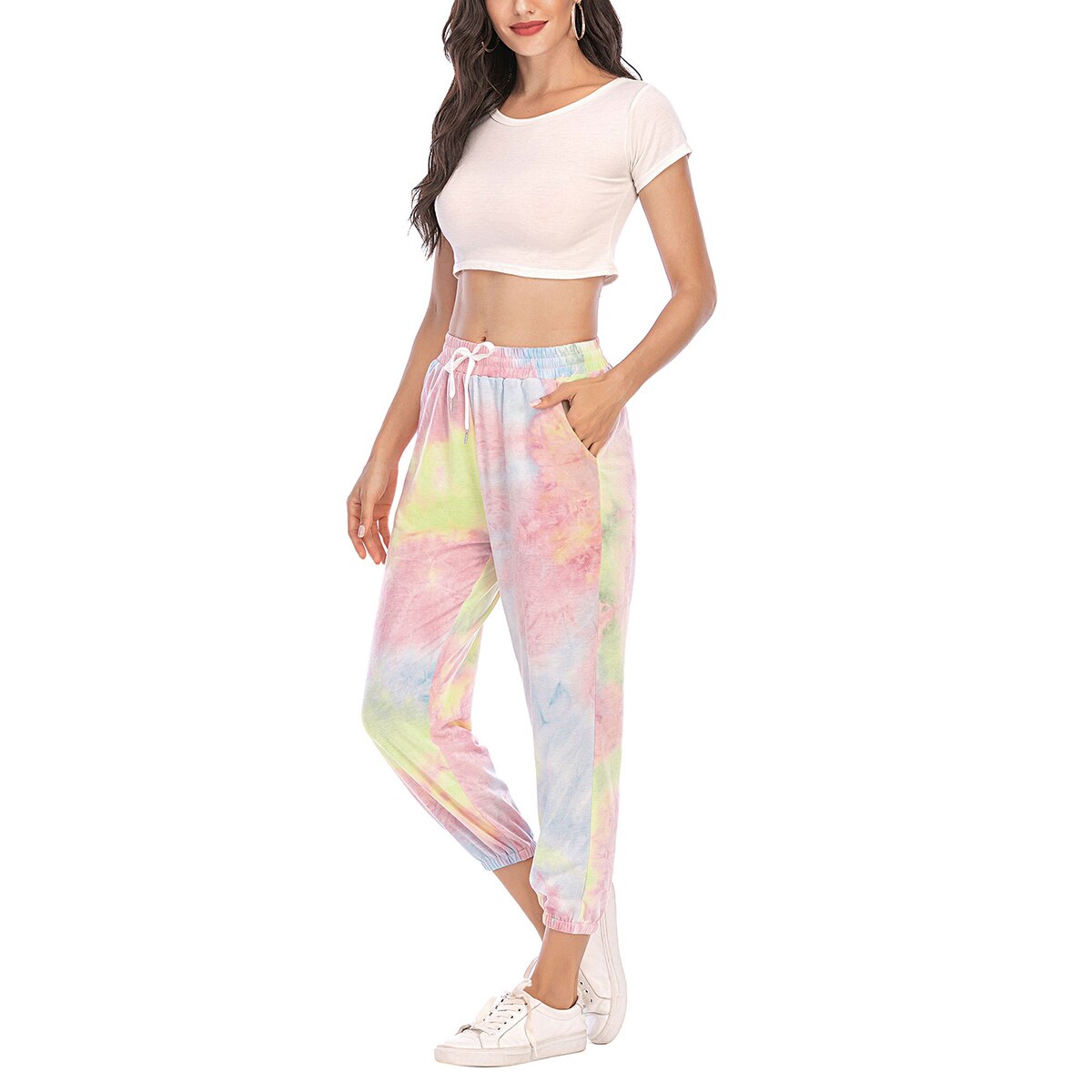 Dames trekkoord tie-dye broek casual joggingbroek sportbroek voor dames dames: A / S