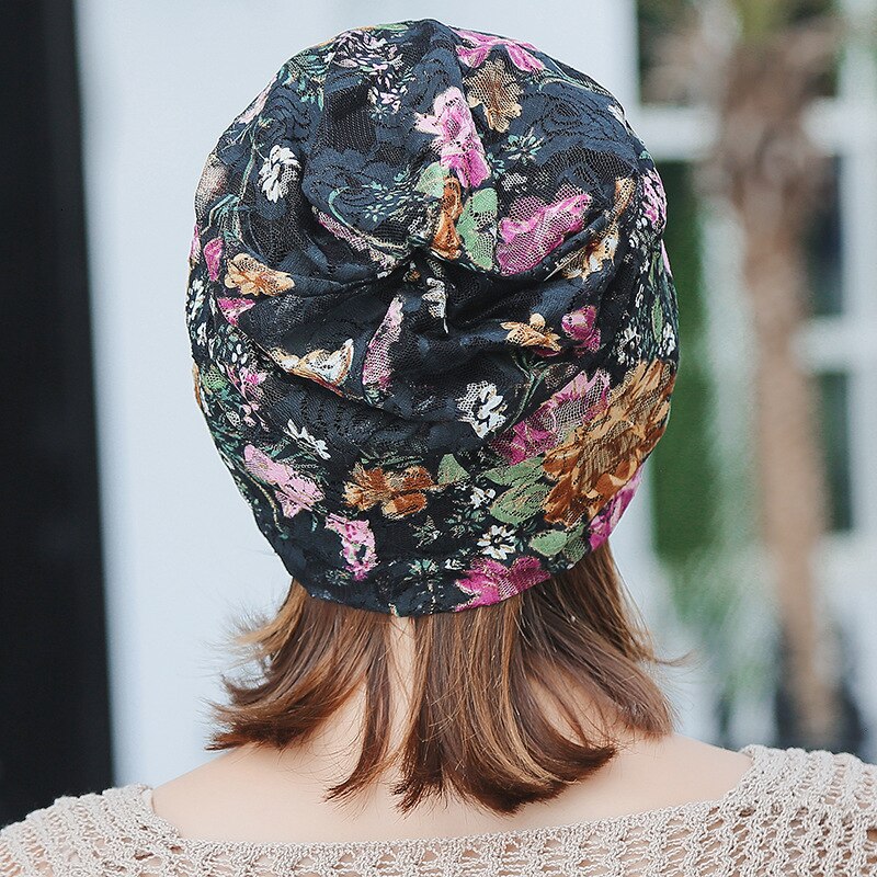 Casual kvinnor spetsblomma mössa mössa damer stickad vår sommar mössa kvinnors skullies gorro kvinna mössor