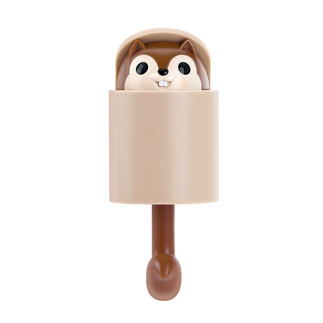 Invisible Squirrel Lucky Cat Hook Strong Sticky Cartoon Umbrella Key Hangers Adhesive Wall Decorative Hooks Sundries Organizer: brown squirrel