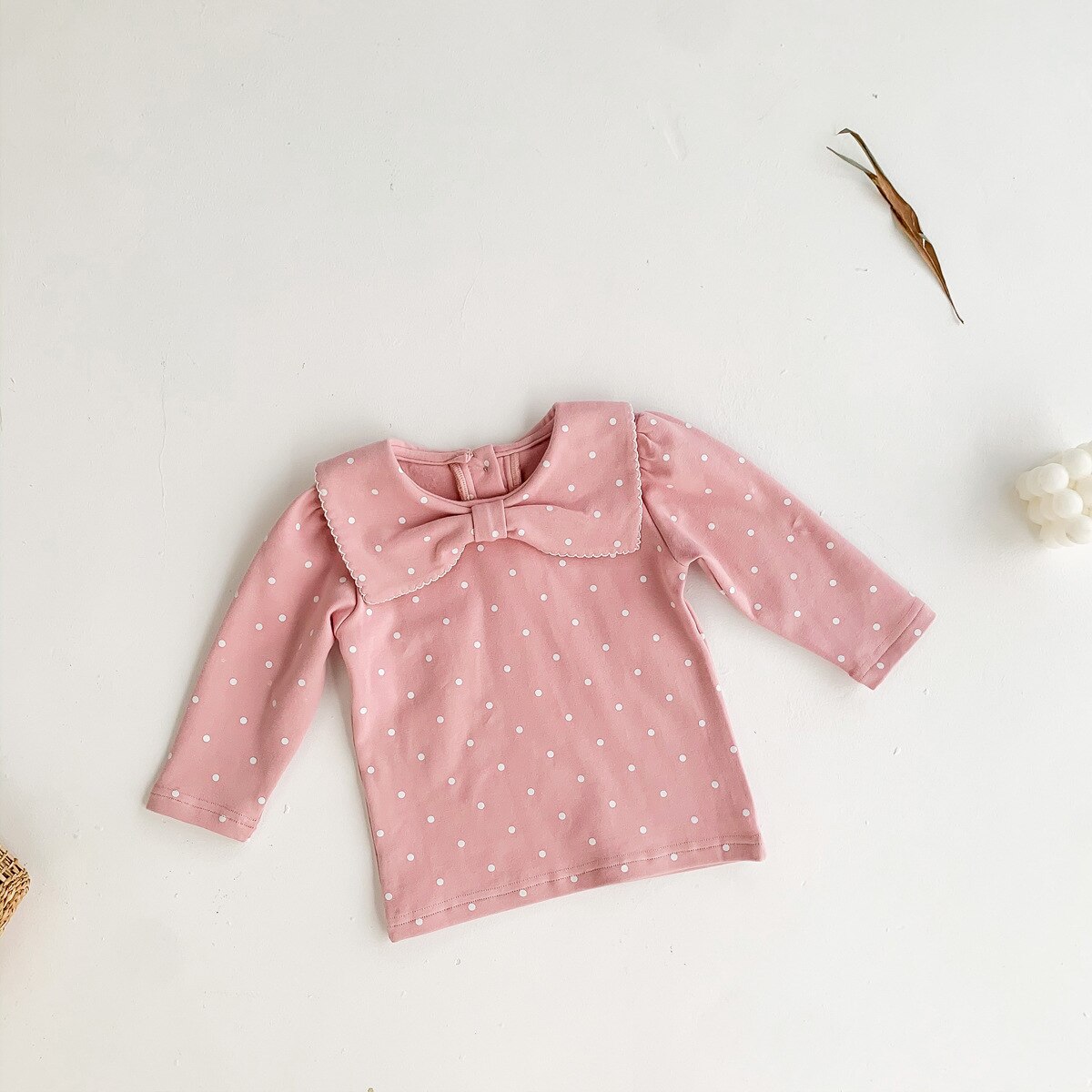 2022 Lente Herfst Pasgeboren Baby Meisjes T-shirt Mode Polka Dot Vlinder Kraag Kleding Baby Kids Lange Mouwen Katoenen Tops: pink / 9M