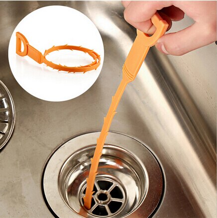 Drainage Pipe Sewer Clean Hook Pipeline Dredge Device Kitchen Toilet Orange 51cm Plastic Strip Tube Tools Hair Stoppers
