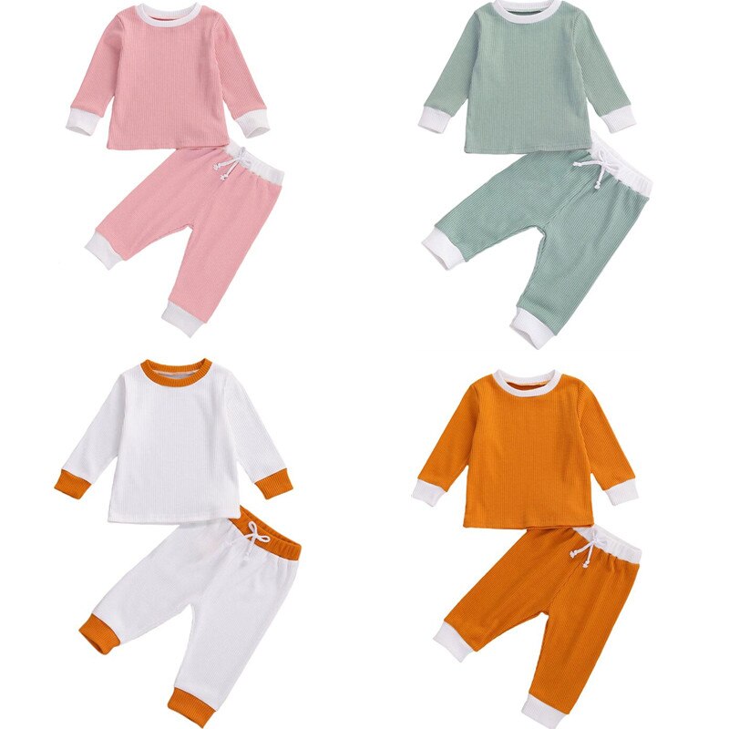 0-24m nyfödda höstkläder baby flickor pojkar kläder set solid långärmad t-shirt och byxor 2 st höstkläder