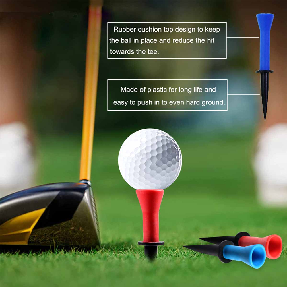 GLOOF 58mm 76mm Plastic Golf tees with Soft Rubber Cushion Top Cover Pack of 12,Almost Unbreakable,Practicing for Golfer