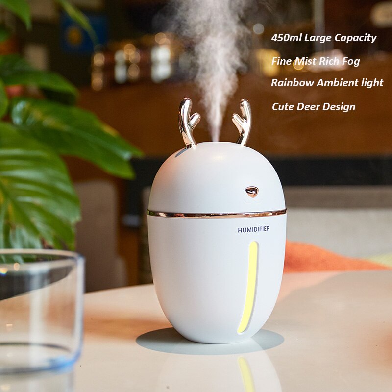 450ml grote capaciteit schattige herten luchtbevochtiger nachtlampje usb-oplaadbaar aromatherapie etherische olie luchtverspreider mistmaker voor in de auto