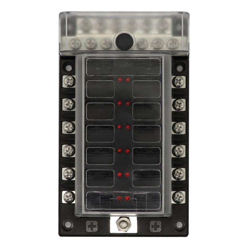 Porte-fusible 12 voies avec lumière de indicateur LED et jeu de barres négatif pour voiture 12/24V