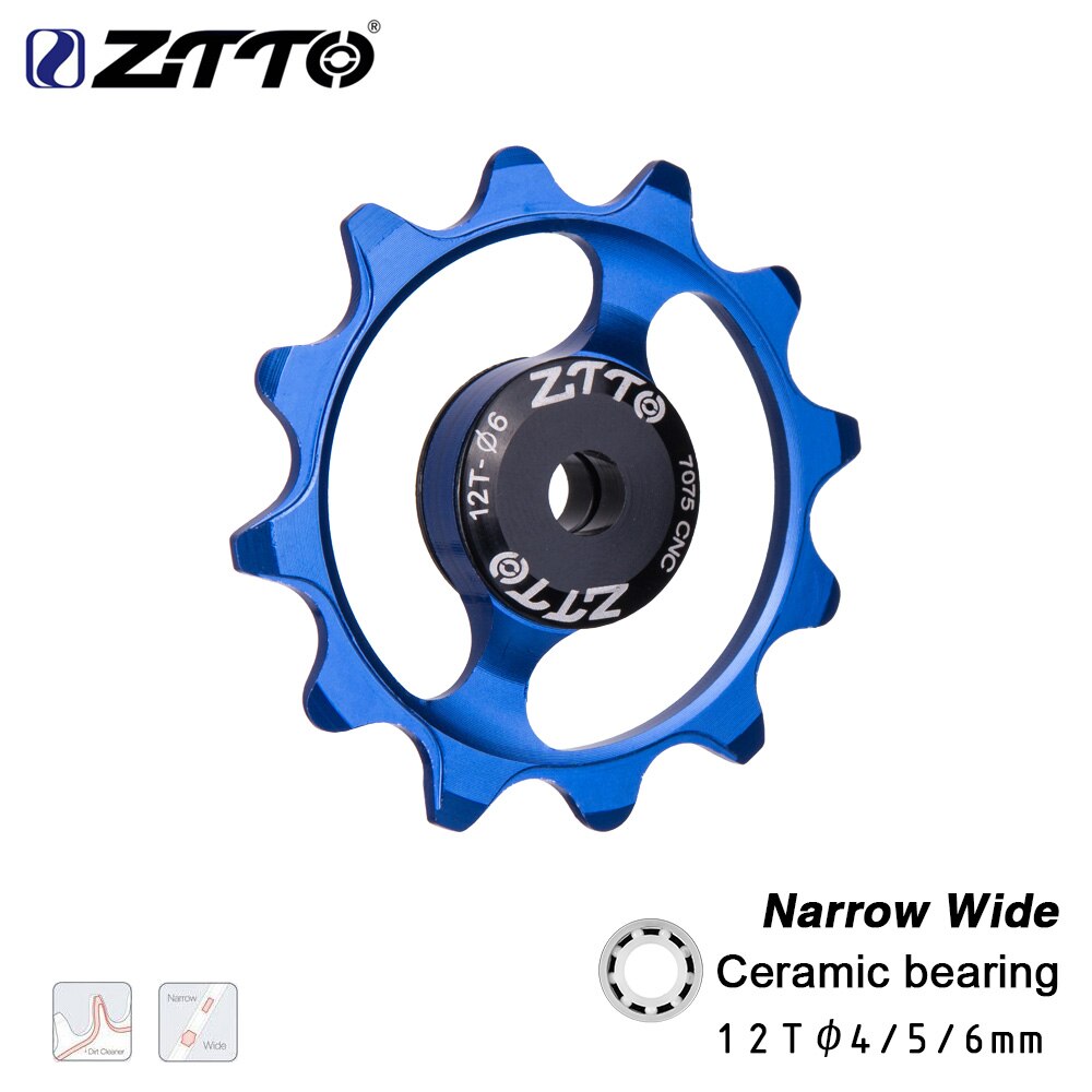 Ztto 12t 13t mtb sykkel bakgirer smal bred jockey hjul rulle keramisk trinse cnc landeveissykkel guide 4mm 5mm 6mm: 1 stk blå 12t