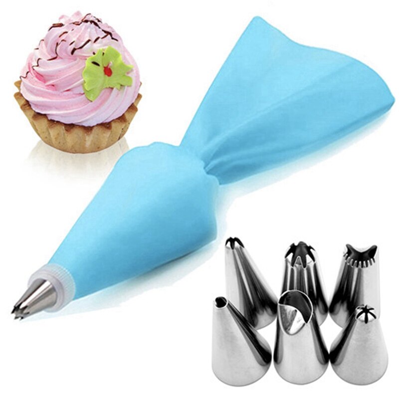 8 stuks keukenaccessoires glazuur spuitzak slagroom spuitzak  + 6x roestvrijstalen spuitmondjes doe-het-zelf taartdecoratie
