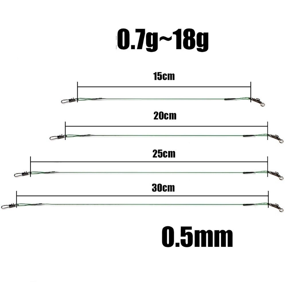 20 Pcs Bags Anti-bite Fly Leash Fishing Lead Line Rope Wire Leading Line Swivel Stainless Steel Rolling Swivels 15/20/25/30cm