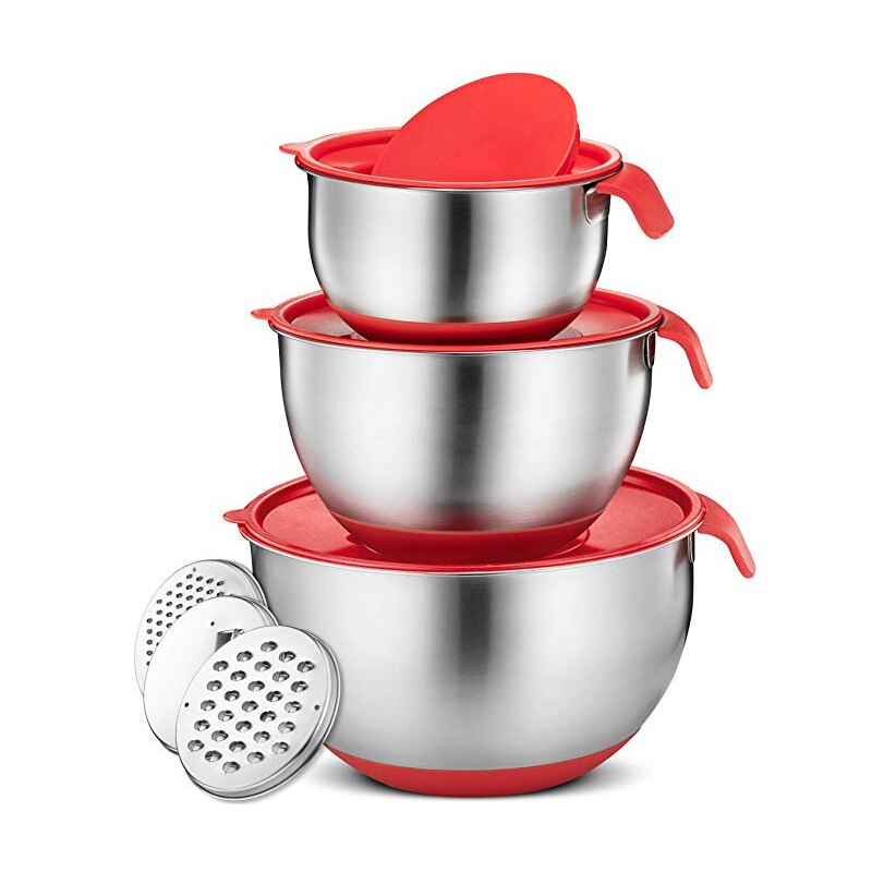 Edelstahl Schüsseln Mit deckel Griff Nicht-Unterhose Silikon Basis DIY Kuchen Backen Rührgerät Schüssel Salat Reibe Küche kochen Werkzeug