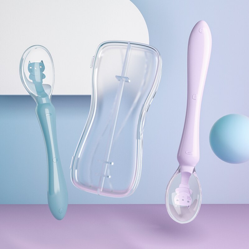 Baby Silikon Weiche Suppe Löffel Hcalthy Kleinkind Scnsing Tcmpcrature Saugnapf Kichen Kochen Löffel Ricc Löffel Childrc Tablcwarc: Blau und Violett