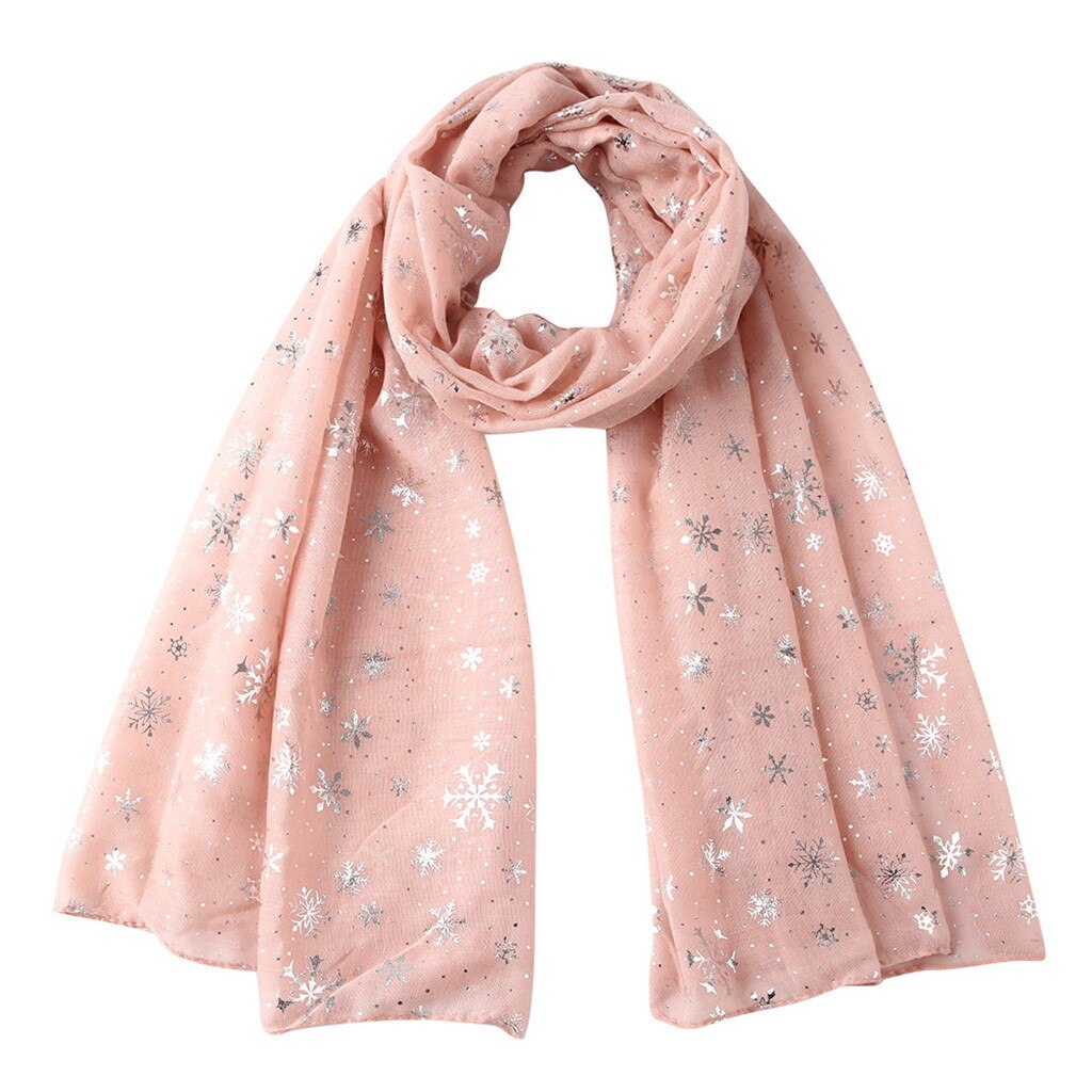 Winter Chiffon Scarf Women Snowflake Print Scarves Long Neck Wrap Christmas for Women Scarves foulard femme: G