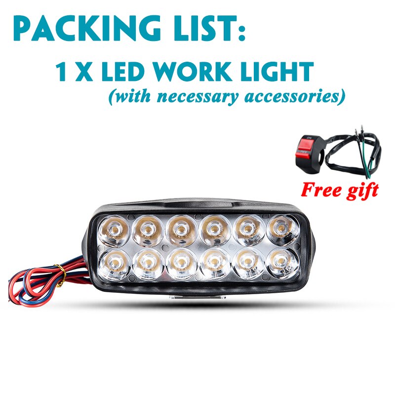 Motorcycle Headlight 12V Motorbike Spot Head Light 8 12 16 led Scooter ATV Moto Headlamp 24V Motor auxiliary driving Work light: 12 led 1pcs