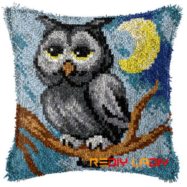 Kit de crochet à loquet animaux hibou housse de coussin toile pré-imprimée bricolage fil crochet artisanat taie d'oreiller taille 43 x 43cm coussins de canapé-lit: Bz801