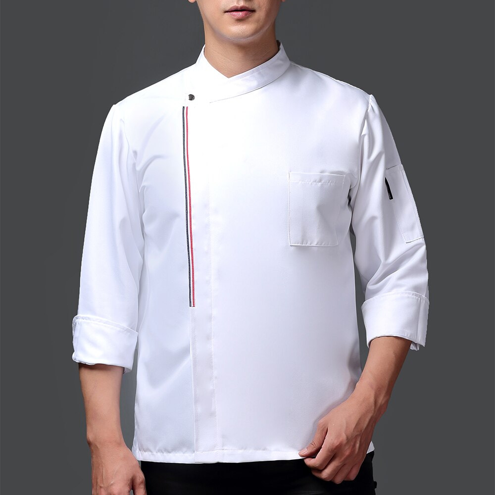 Hoog ademende unisex casual koksjas met verborgen gesp, keuken, catering, restaurant, service, werkuniform: Wit kokspak / M