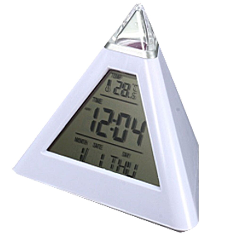 7 LED Home Office Desk Pyramid Digital Backlight Color Everchanging Table Alarm Clock Thermometer LED Display K802: Default Title