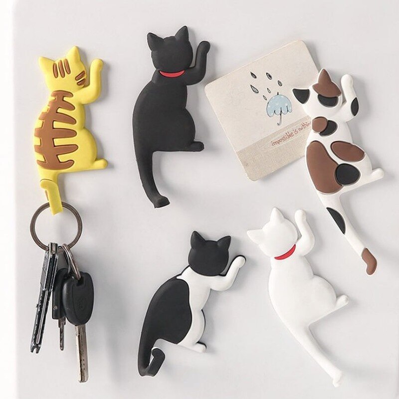 Cute Cat Magnetic Wall Mount Keys Hook Multifunction Refrigerator Sticker Fridge Magnet Decor Hanging Hook